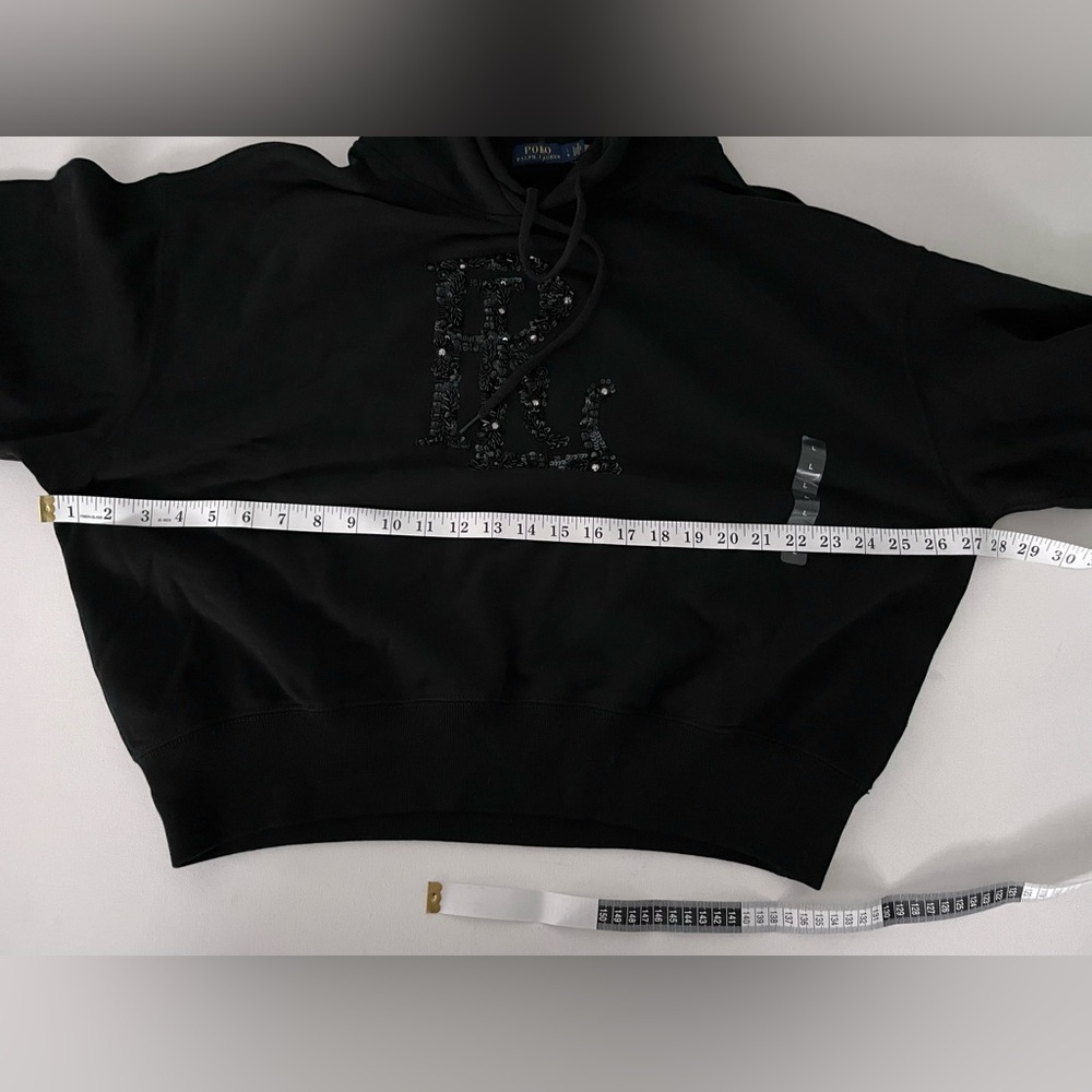 SET POLO RALPH LAUREN Embellished Logo French Terry Hoodie Jogger L Black bling - Picture 9 of 17